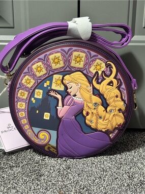 Loungefly Purple Rapunzel Round Crossbody Bag with Yellow Accents